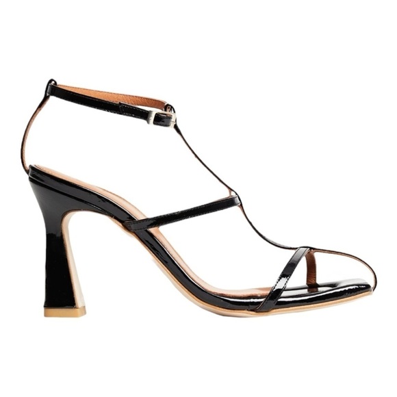 8 by YOOX Patent Leather Square Toe Sandals High Heels in Black Size 40 US 10 - Picture 8 of 9